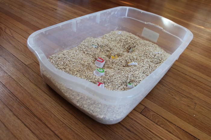 oatmeal alphabet search - perfect indoor activity for preschoolers! 